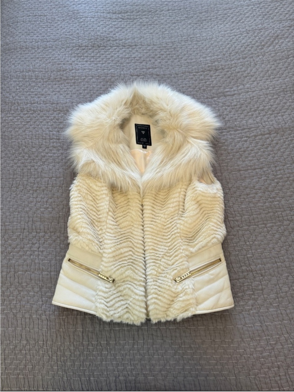 Guess Leather & Fur Moto Style Vest